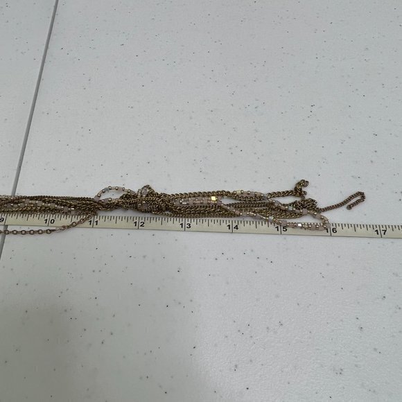 Express Chain Necklace Multi Strand Gold Tone Tassel Long Mixed Metals Pink Used - Picture 6 of 6